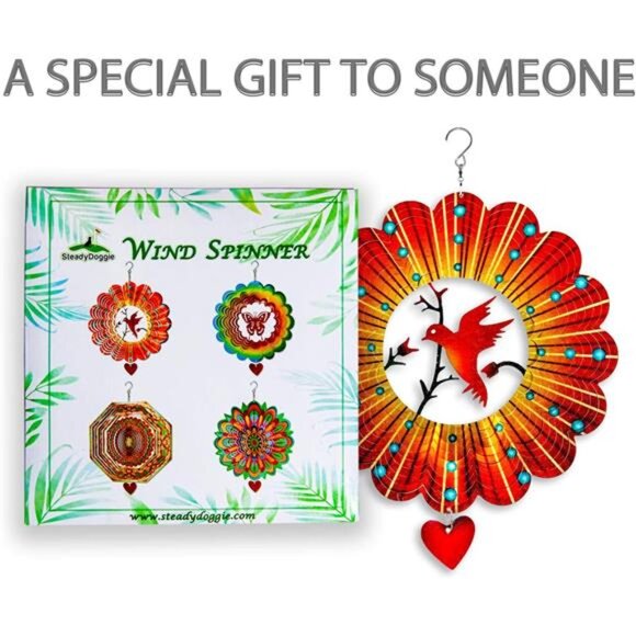 Wind Spinner - 12-Inch 3D Stainless Steel Lovebird Design - Picture 4 of 14